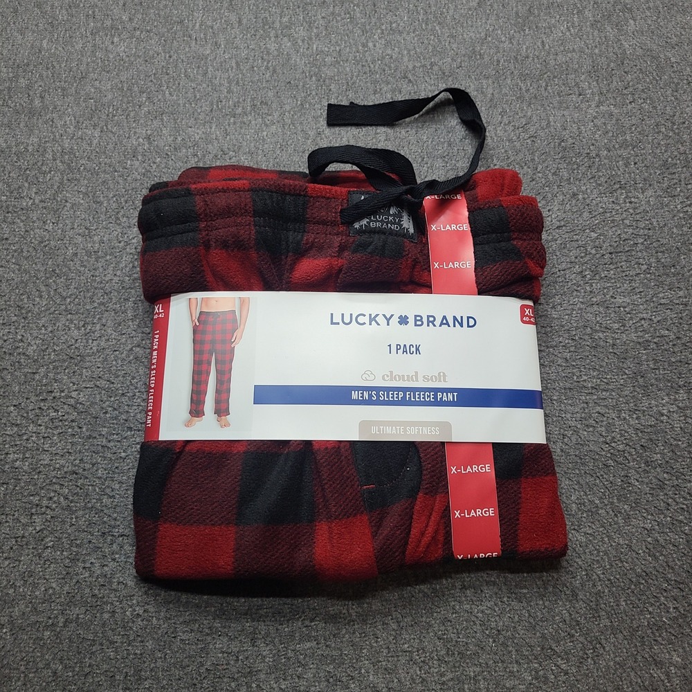 Lucky Brand Sleep Fleece Pant Mens XL Red Black NWT Buffalo Plaid Pajama Bottoms
